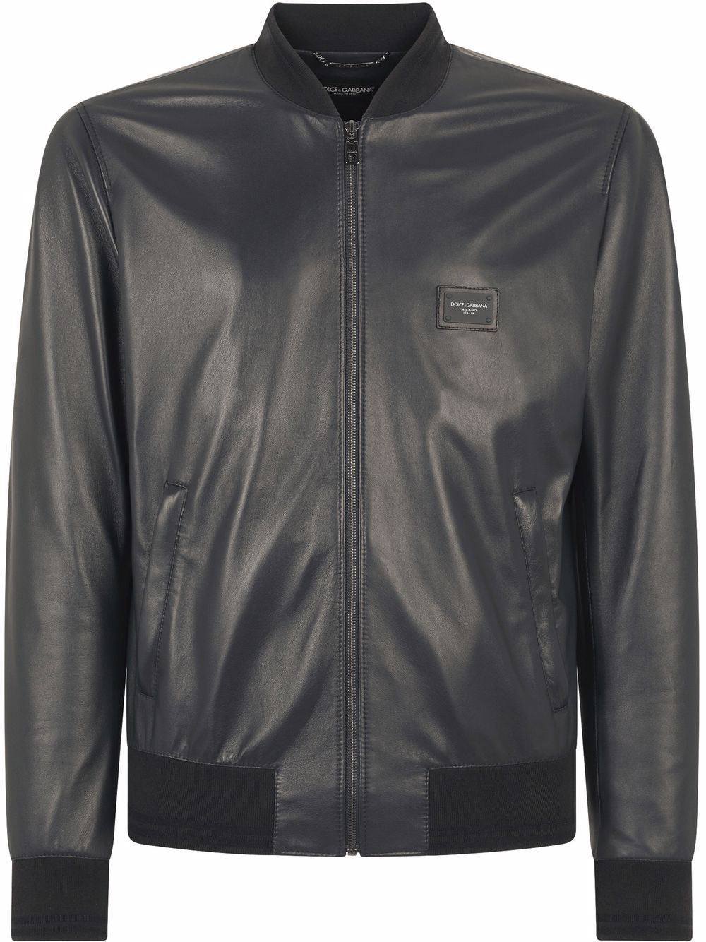 logo-plaque leather bomber jacket