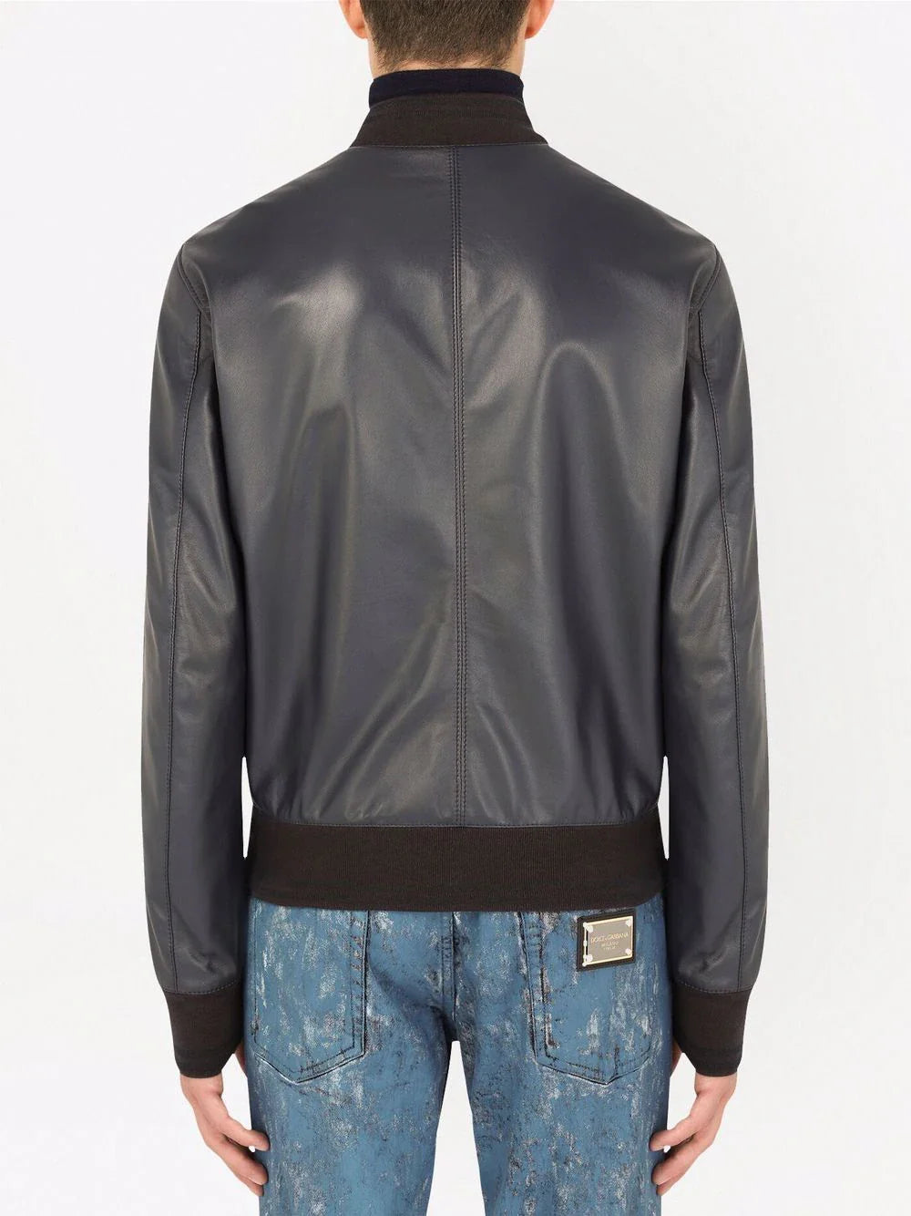 logo-plaque leather bomber jacket