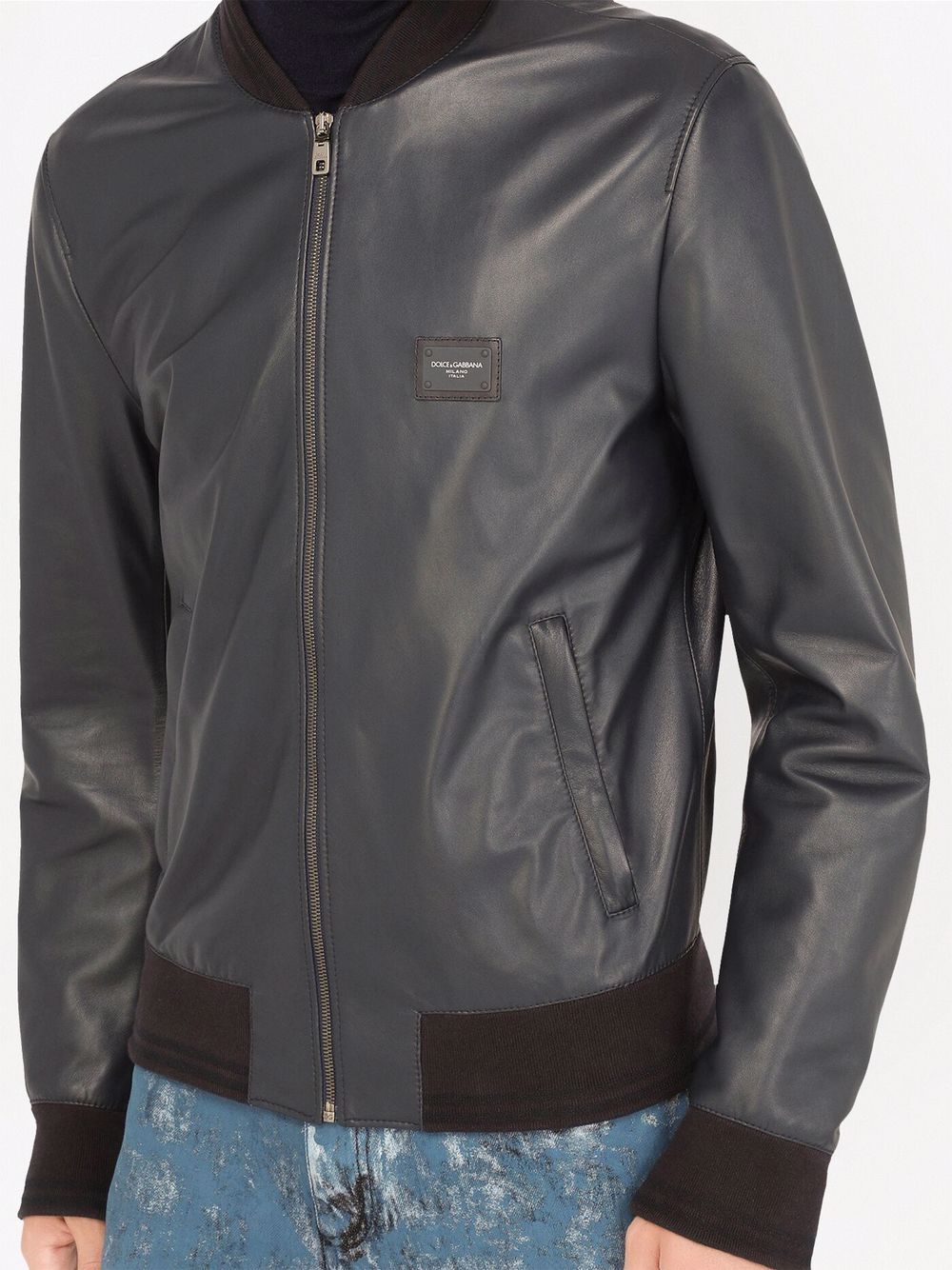 logo-plaque leather bomber jacket