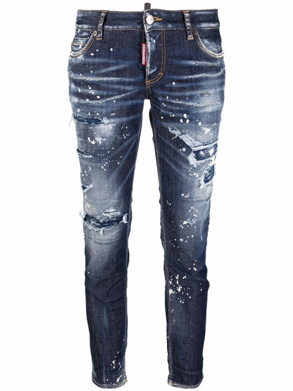 Distressed straight-leg jeans