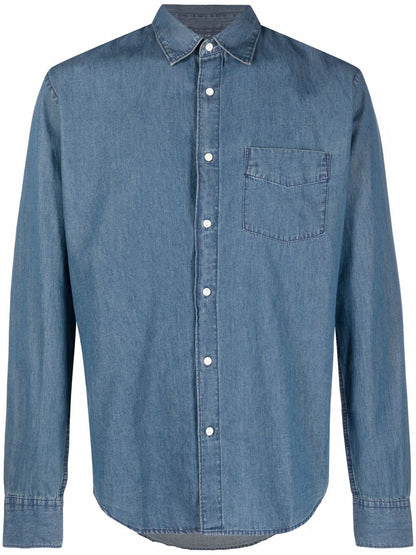 Pocket button-up denim shirt