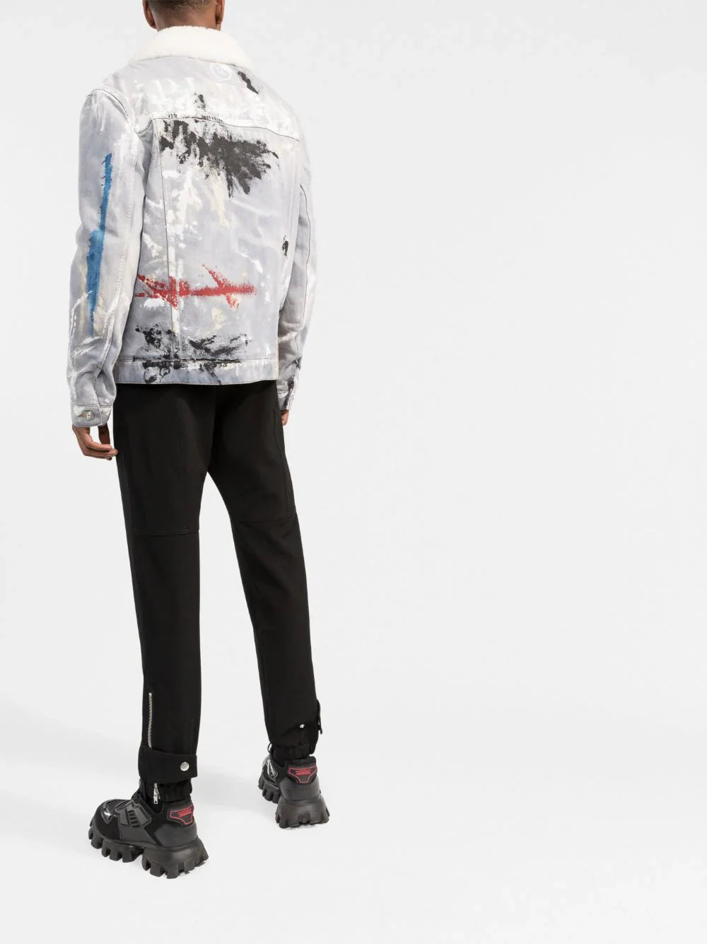 painterly-print sherpa denim jacket