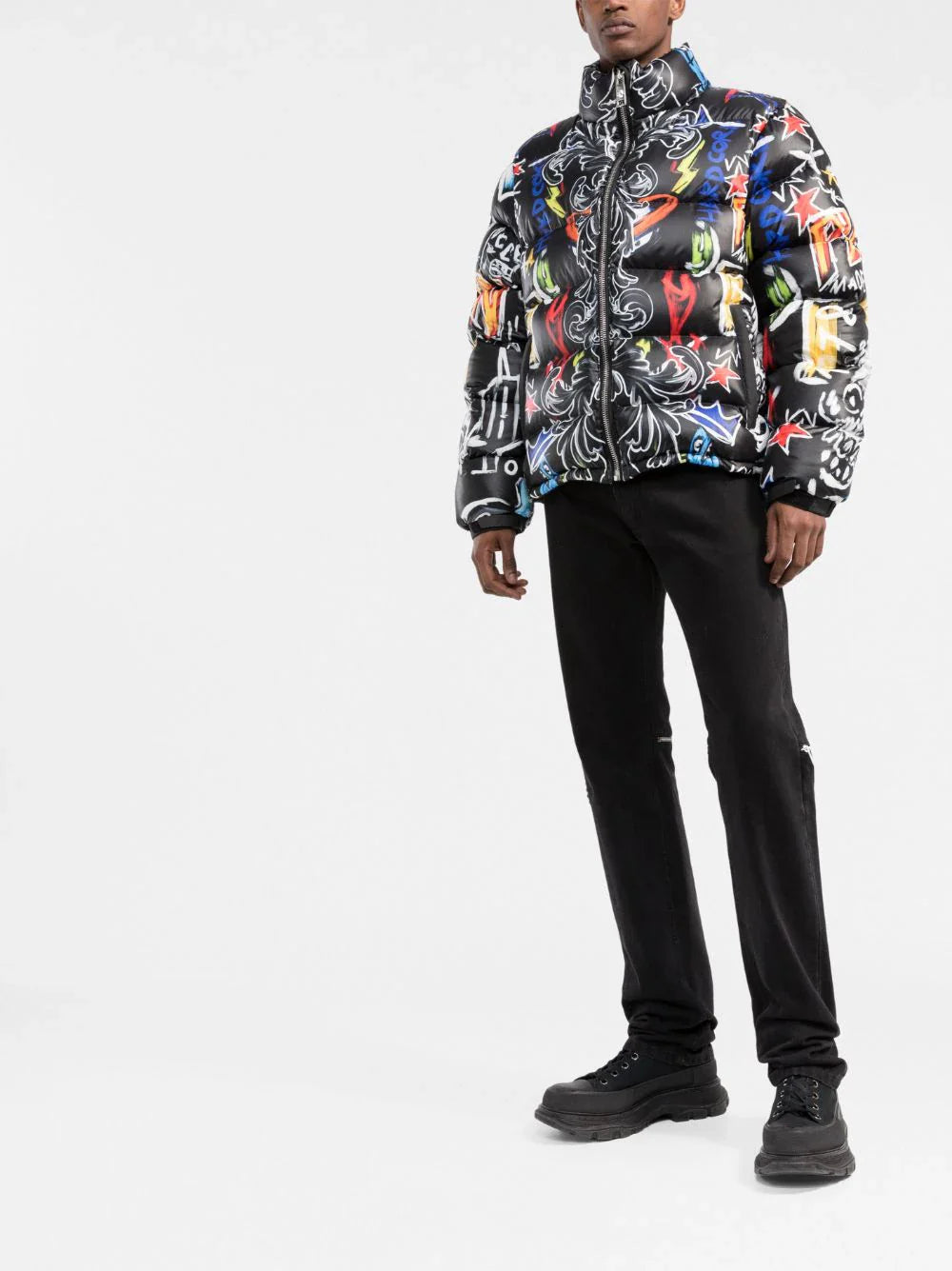 skull and plein print puffer jacket