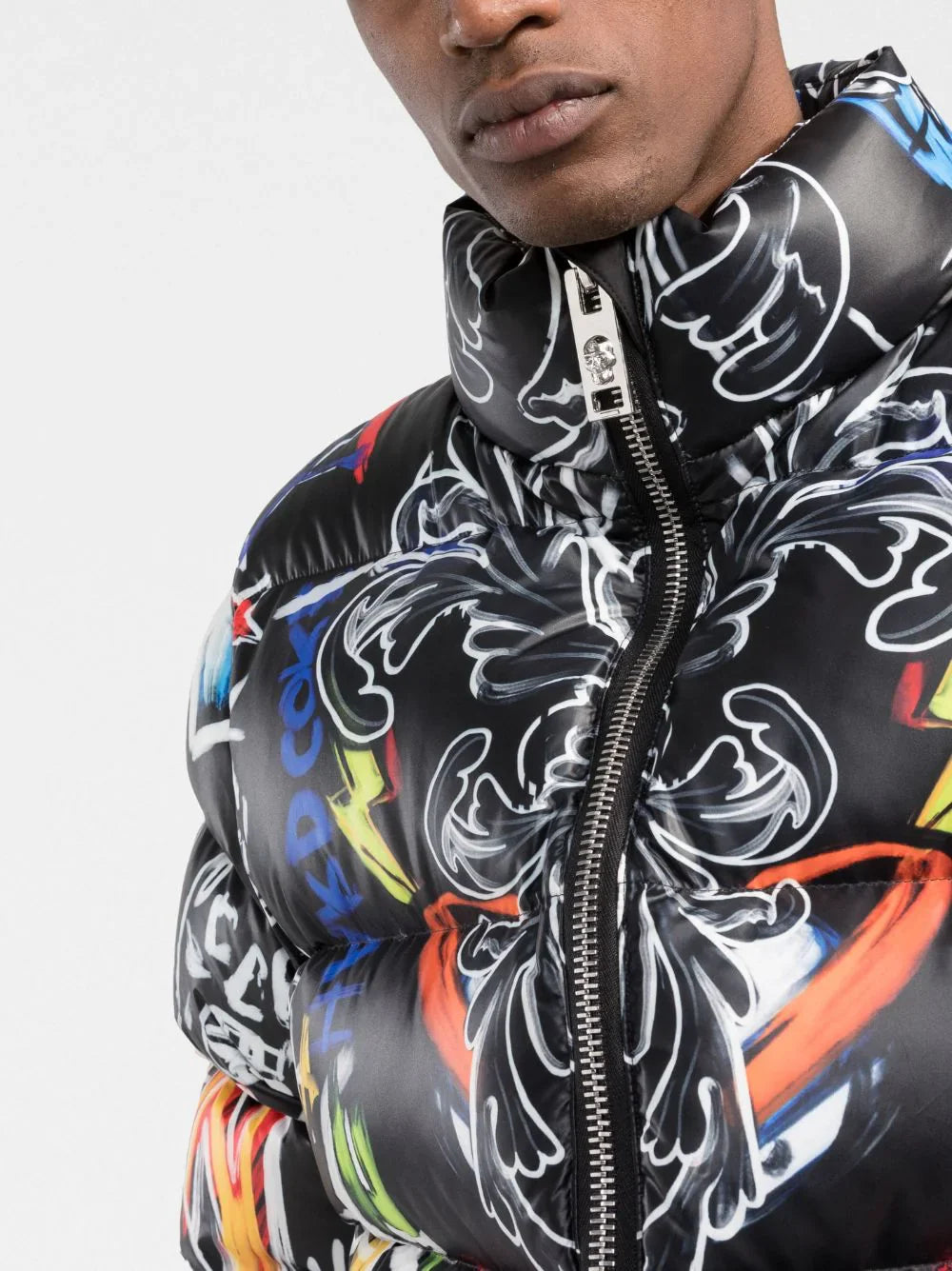 skull and plein print puffer jacket