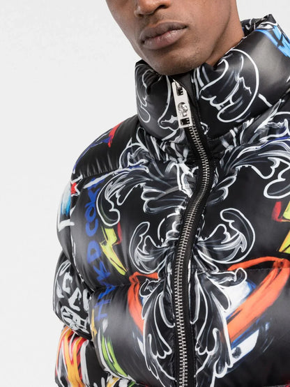 Skull and Plein print puffer jacket