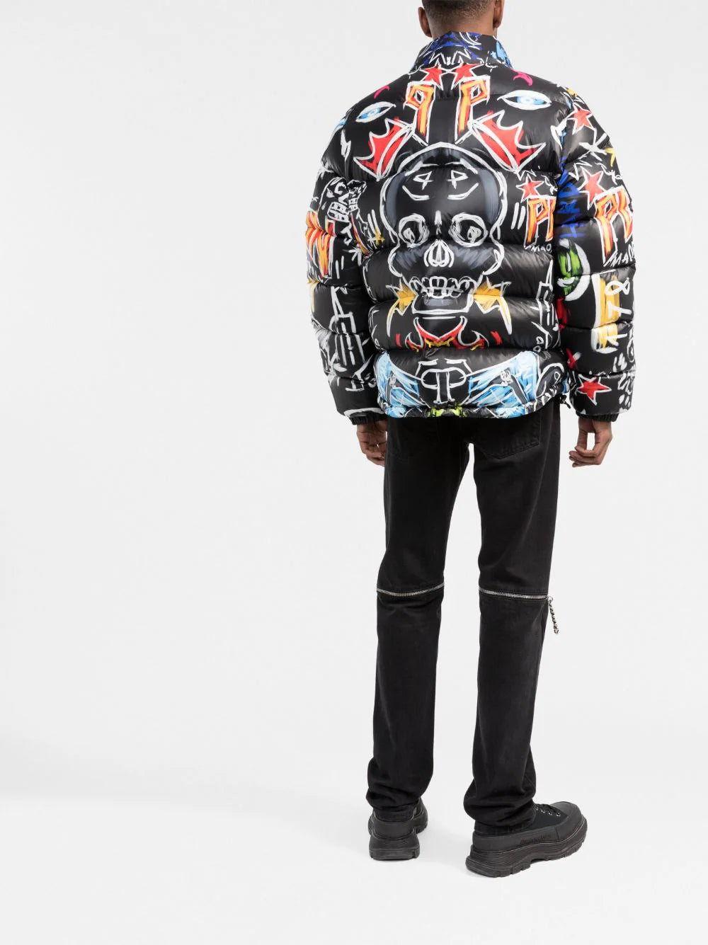 skull and plein print puffer jacket