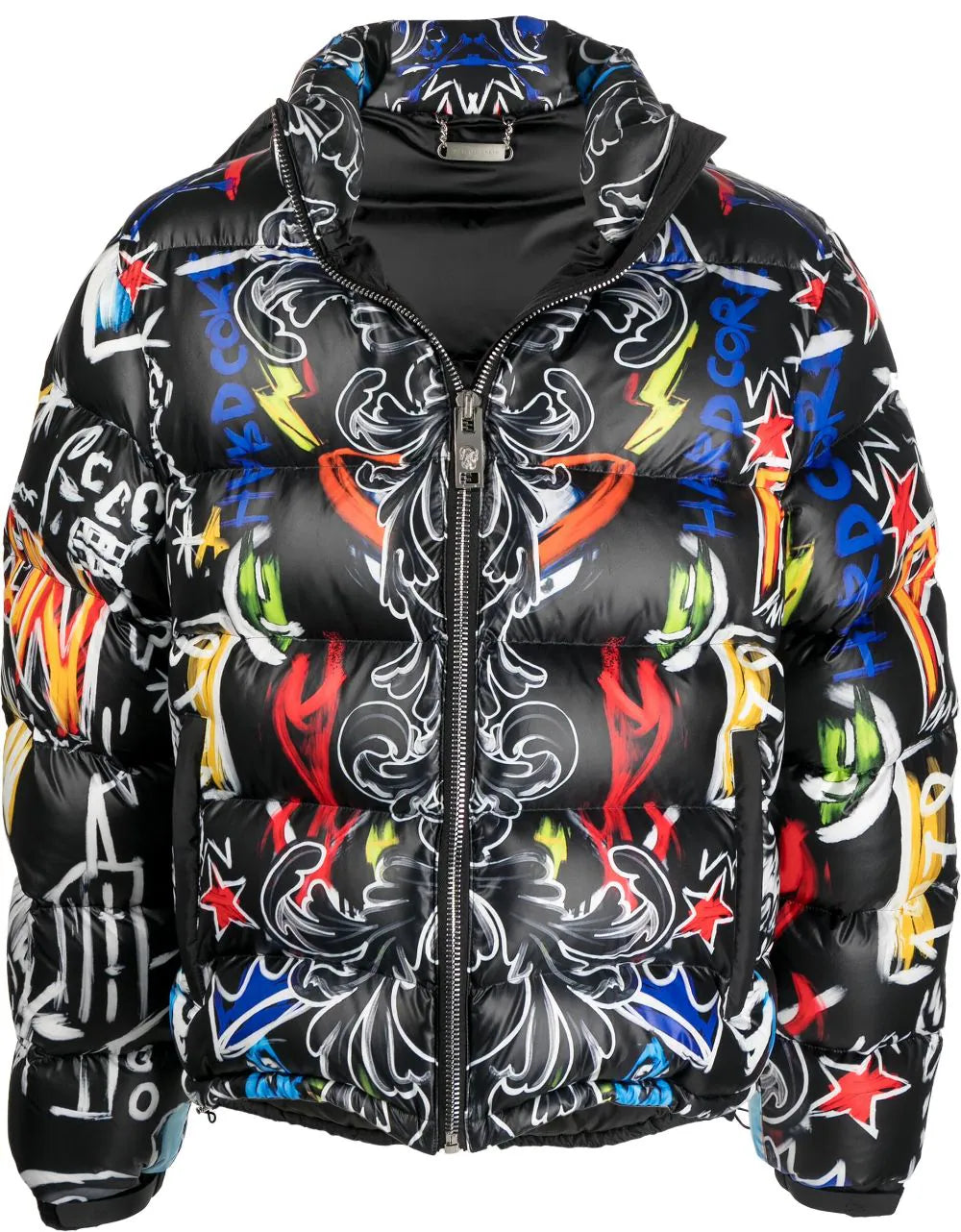 skull and plein print puffer jacket