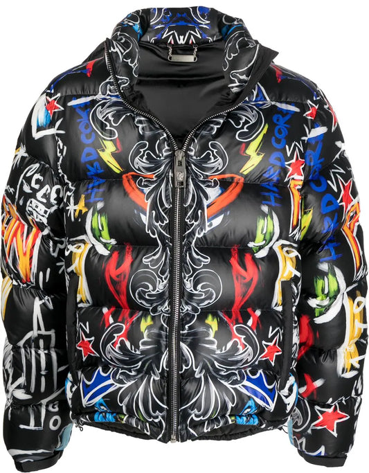 Skull and Plein print puffer jacket