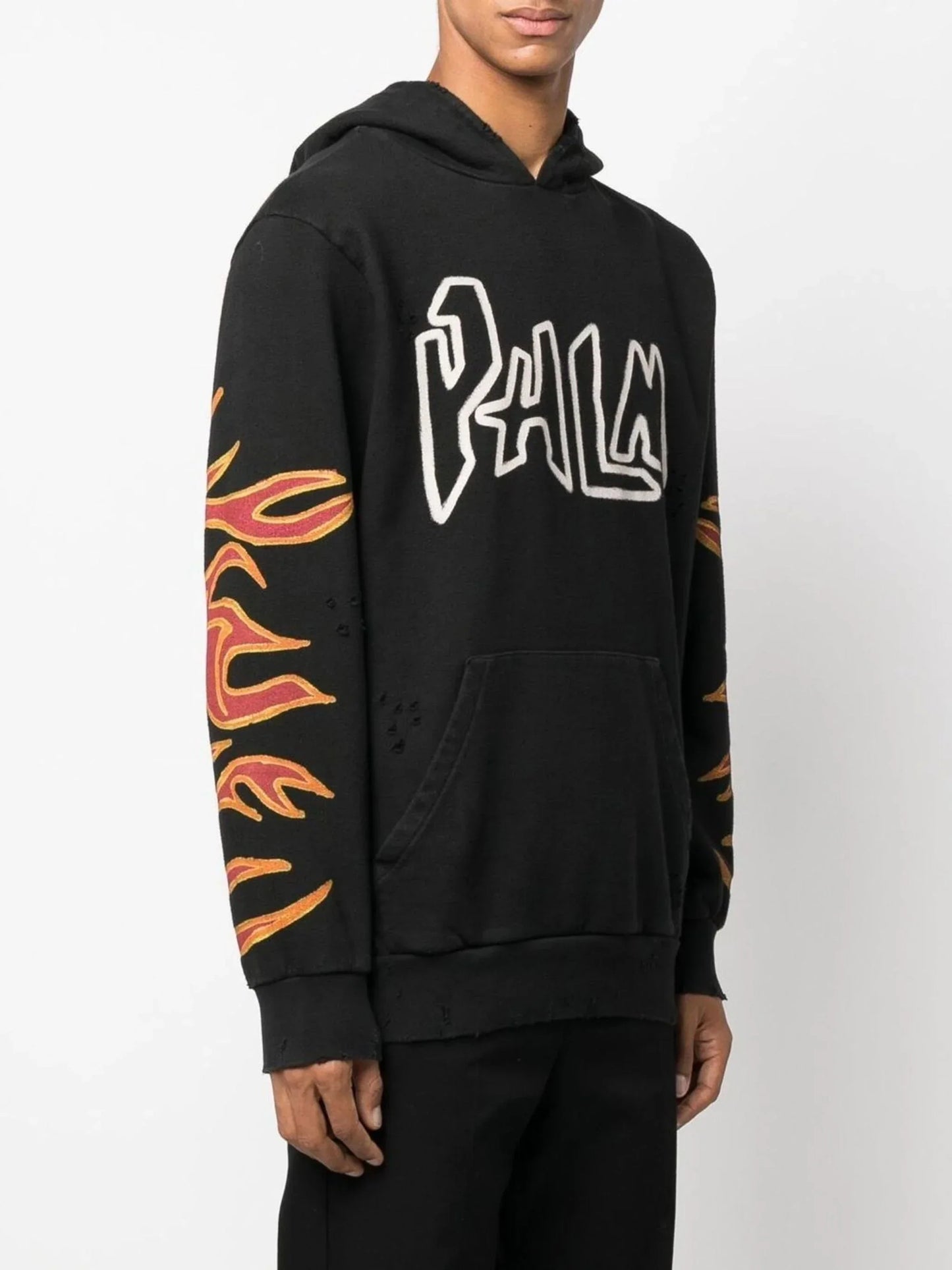 flame print cotton hoodie by palm angels - bottegalusso: premier destination for modern luxury menswear