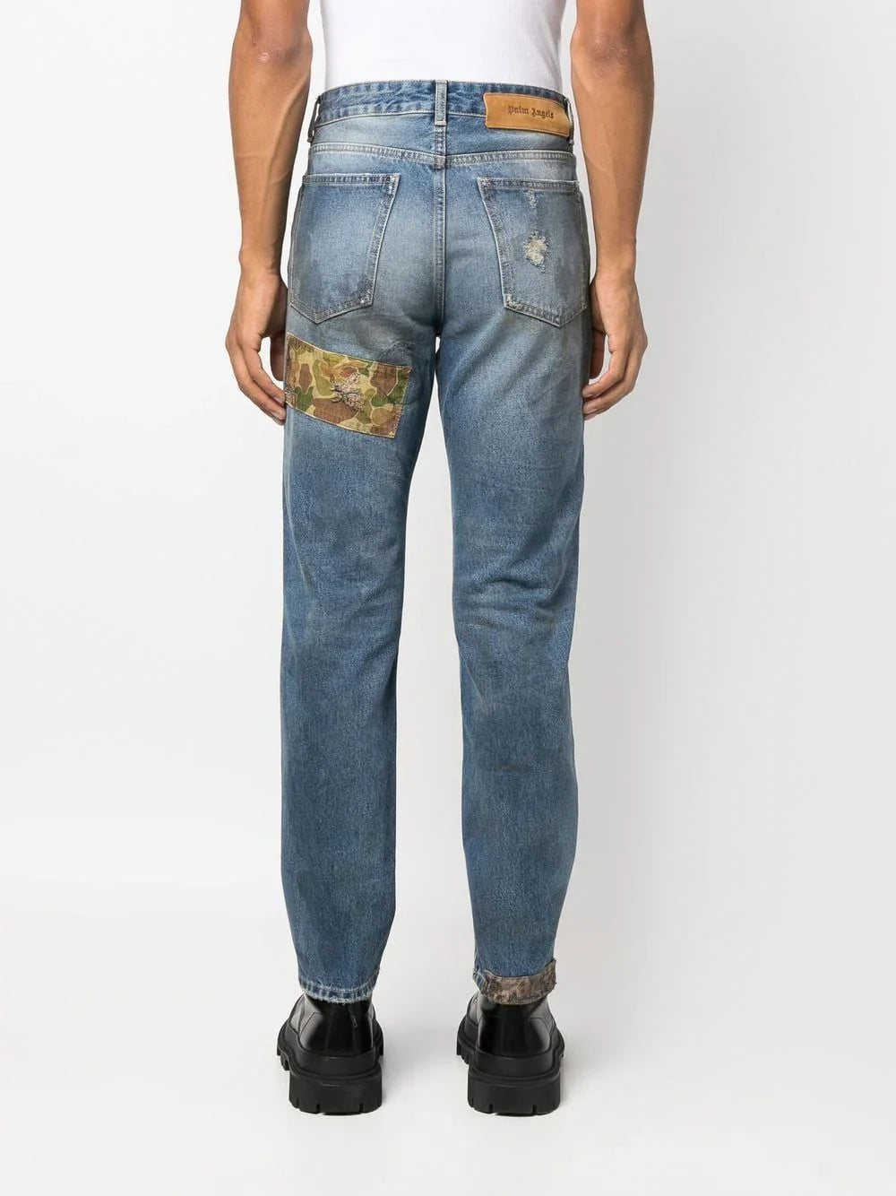 patchwork straight-leg jeans