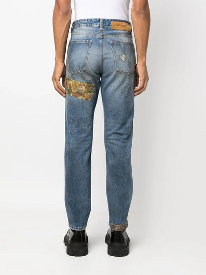 Patchwork straight-leg jeans