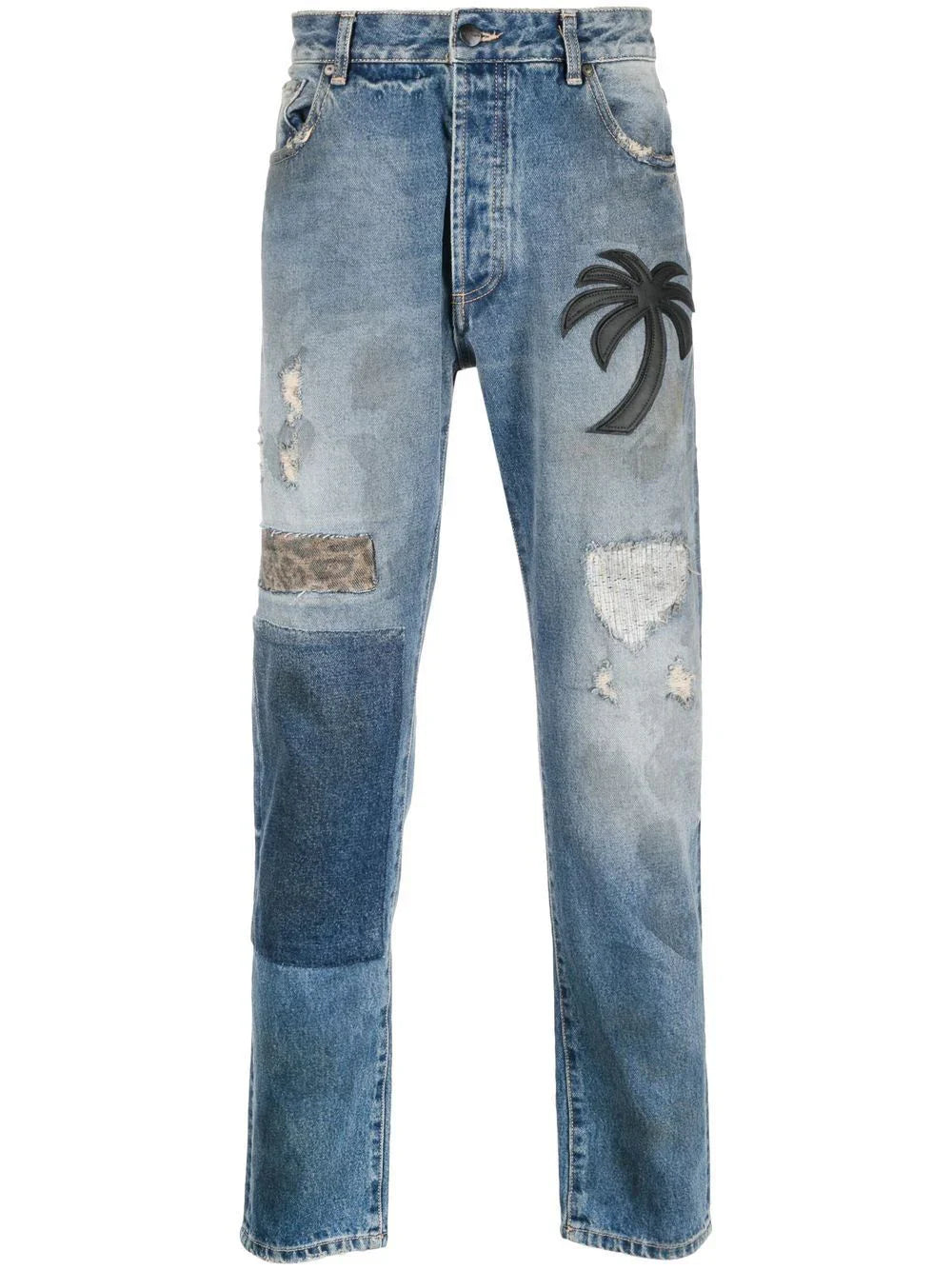 patchwork straight-leg jeans