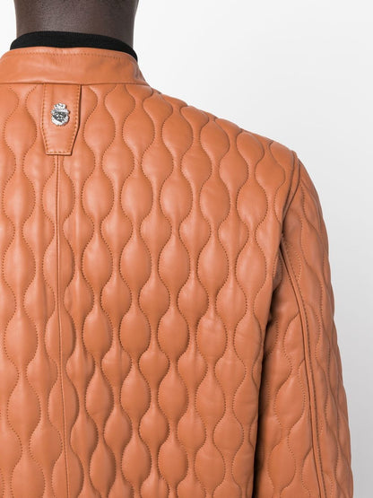 Crest-motif quilted leather jacket