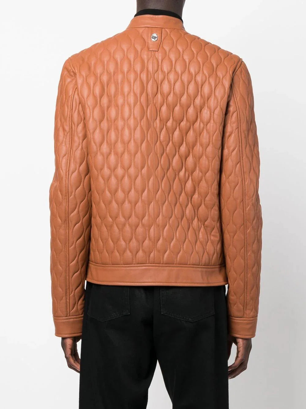 crest-motif quilted leather jacket