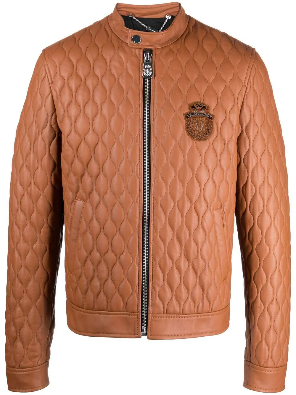 crest-motif quilted leather jacket