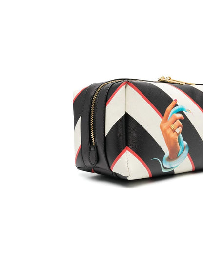 Graphic-print striped wash bag