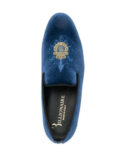 Crest-motif velvet loafers