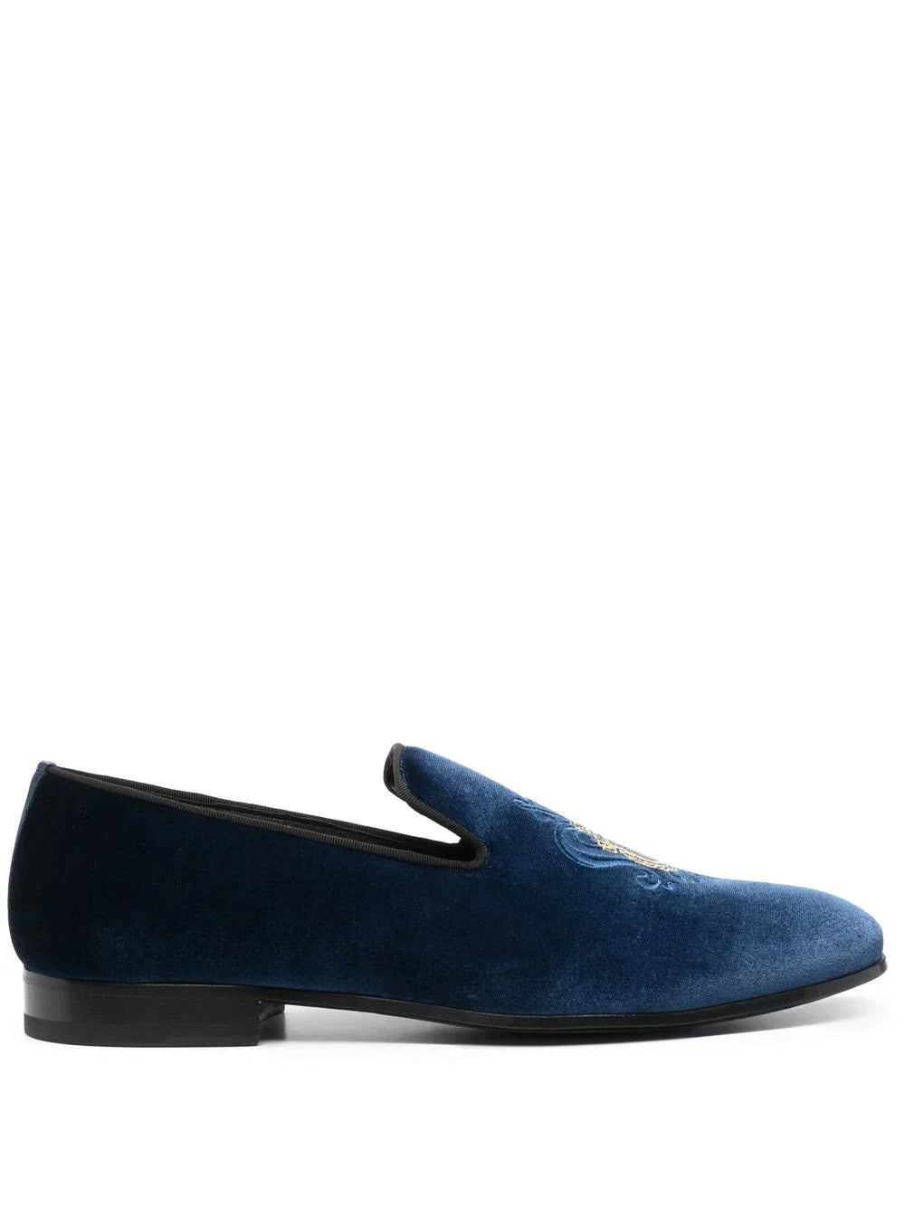 crest-motif velvet loafers