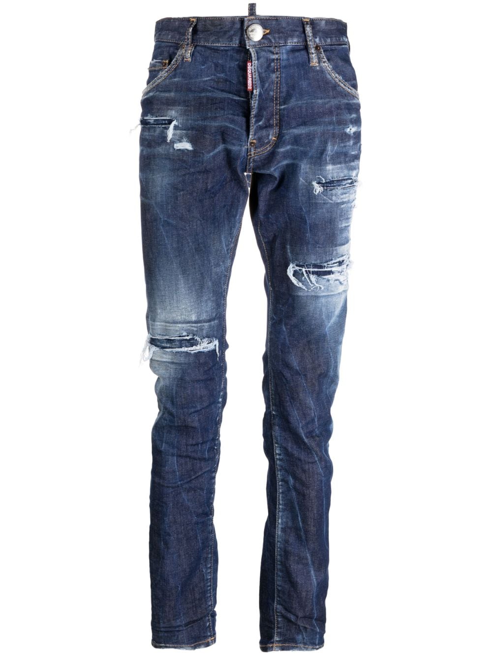 distressed-finish denim jeans