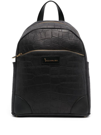 Crocodile-embossed leather backpack