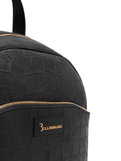 Crocodile-embossed leather backpack