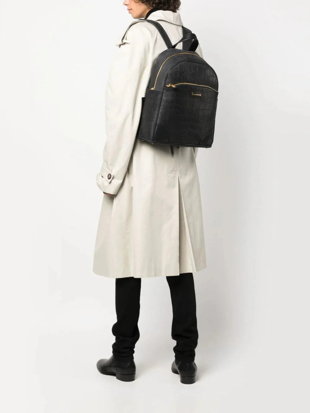 crocodile-embossed leather backpack