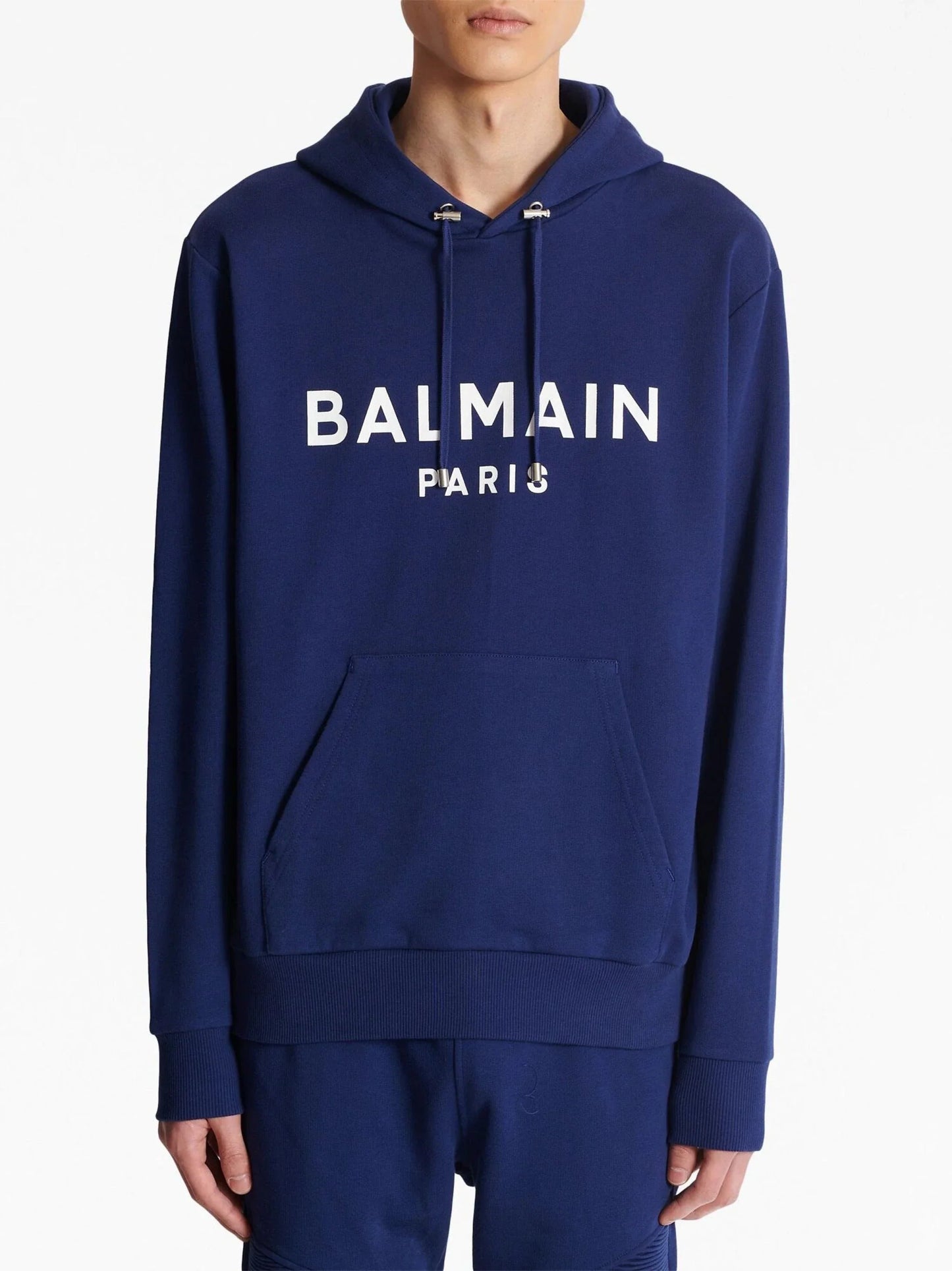 logo print long sleeved hoodie by balmain - bottegalusso: premier destination for modern luxury menswear