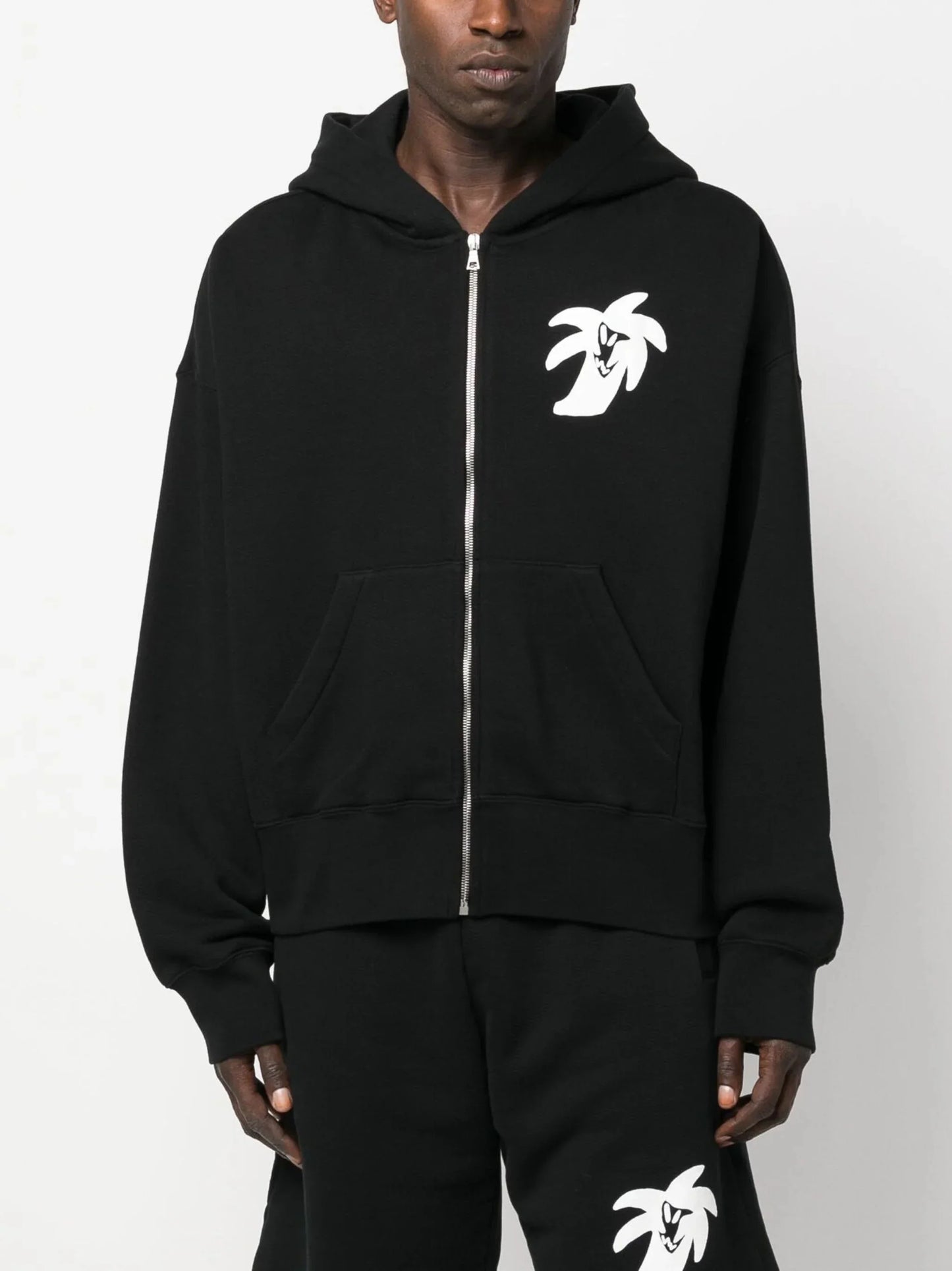 logo print zip up hoodie by palm angels - bottegalusso: premier destination for modern luxury menswear