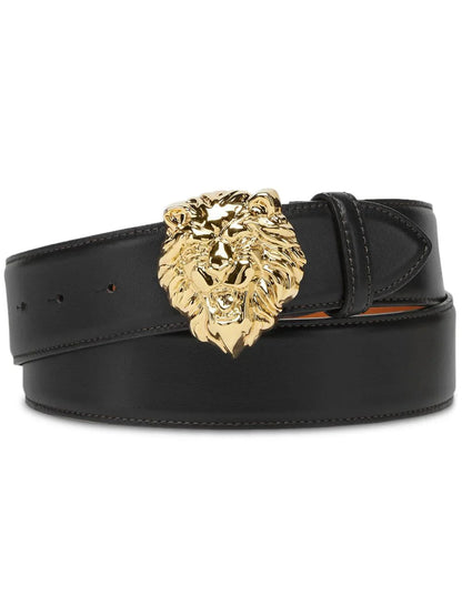 Lion head-buckle leather belt