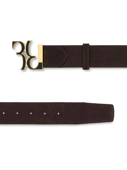 Logo-buckle suede belt