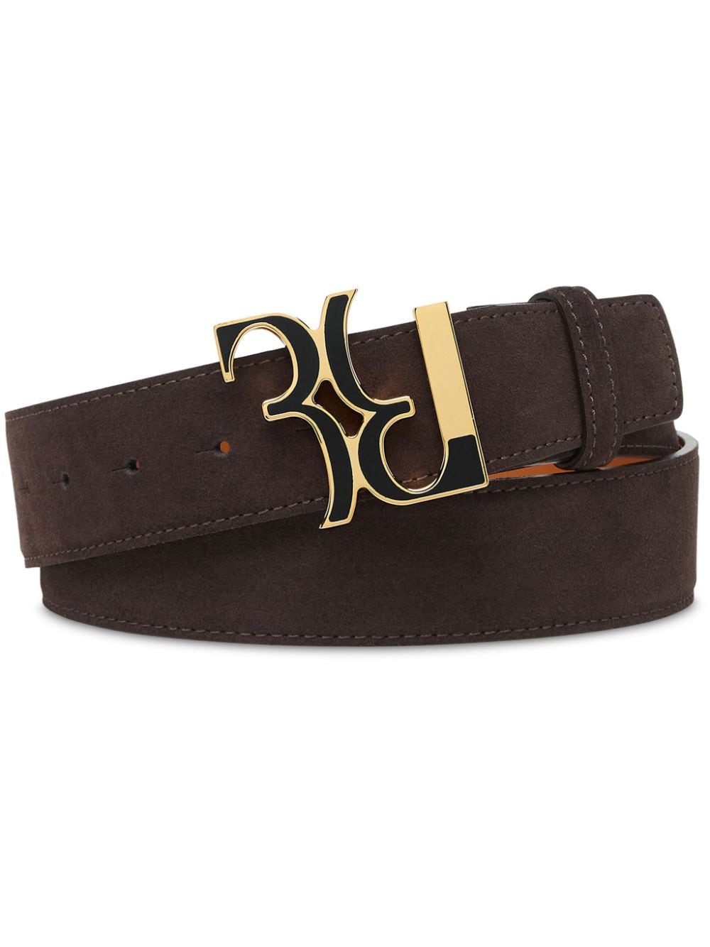 logo-buckle suede belt