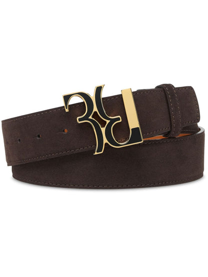 Logo-buckle suede belt