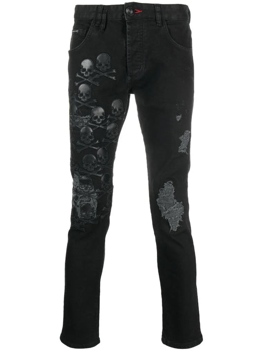 Skull & Bones logo-embroidered ripped jeans