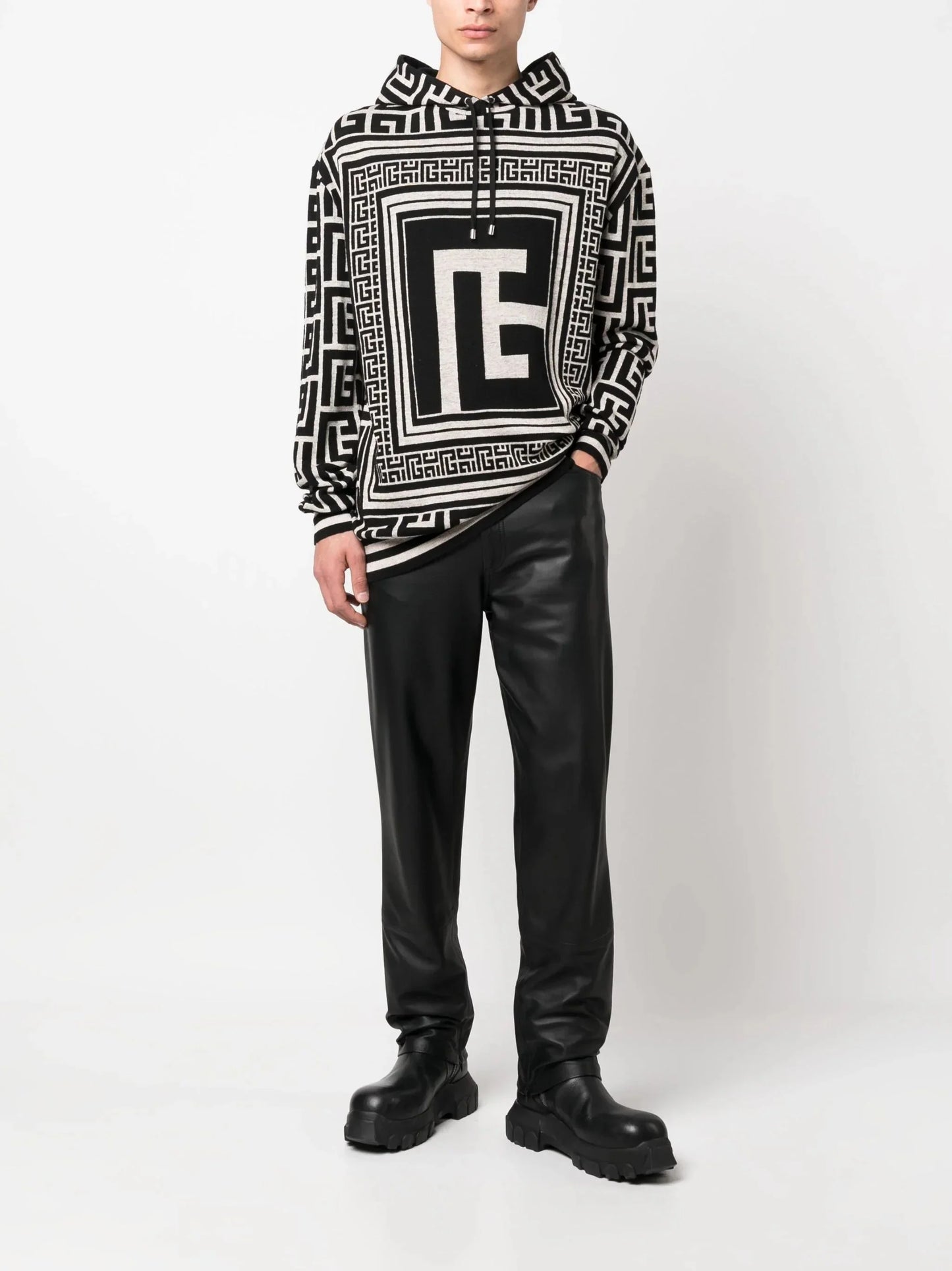 maxi monogram jacquard hoodie by balmain - bottegalusso: premier destination for modern luxury menswear