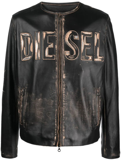 L-Met logo-print leather jacket