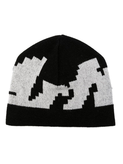 Intarsia knit slip-on beanie