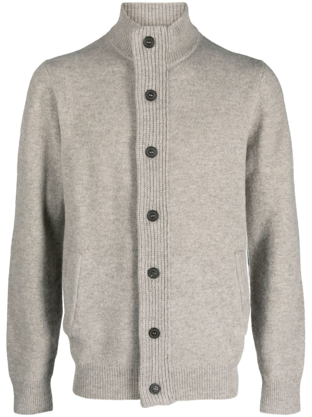 high-neck wool cardigan