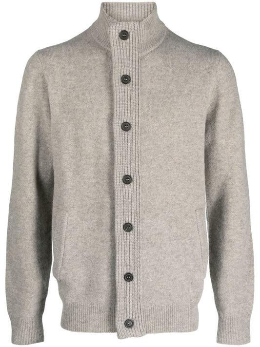 High-neck wool cardigan