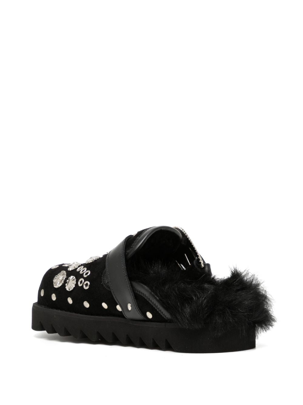 studded faux-fur mules