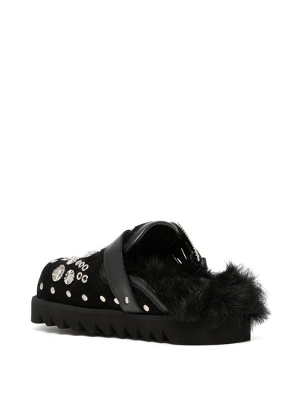 Studded faux-fur mules