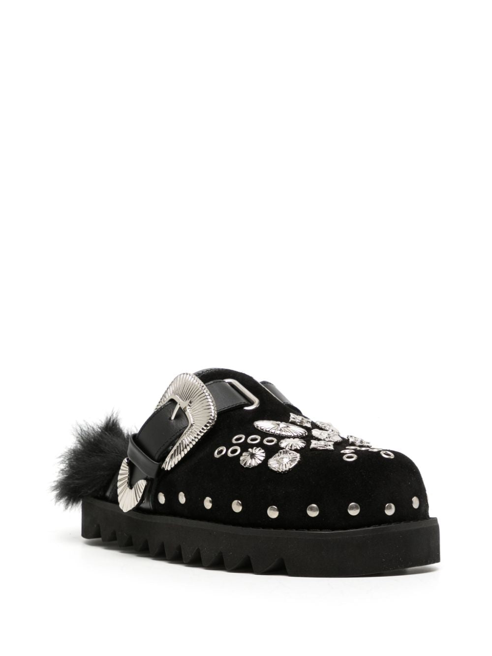 studded faux-fur mules