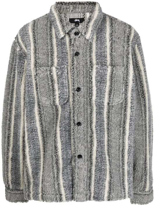 Striped fleece-texture shirt jacket