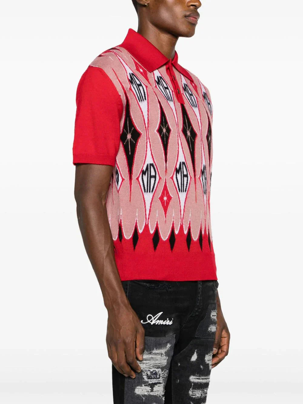 argyle jacquard polo shirt by amiri - bottegalusso: premier destination for modern luxury menswear