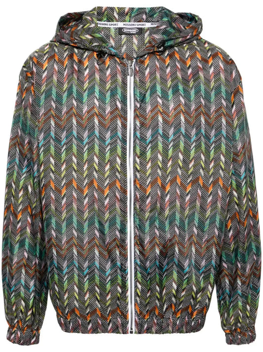 Chevron-print hooded jacket