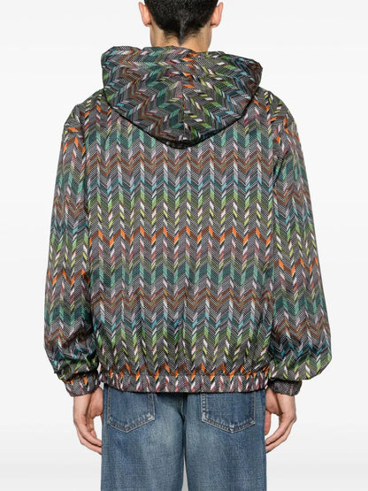 Chevron-print hooded jacket