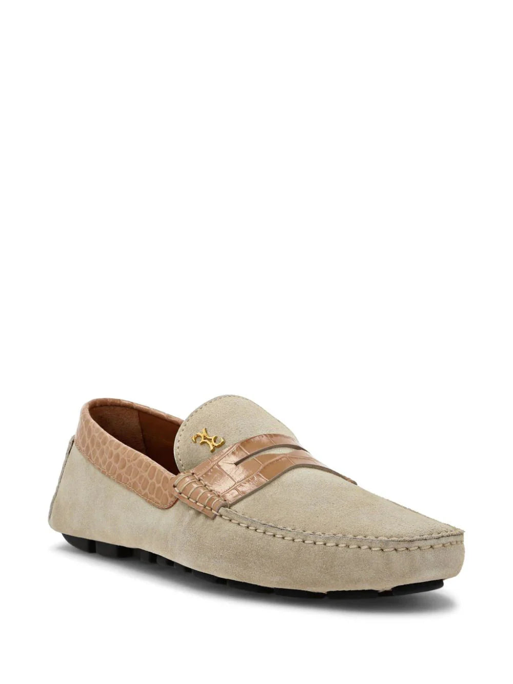 crocodile-trim suede loafers