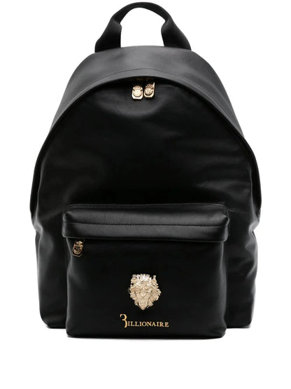 Lion-plaque leather backpack