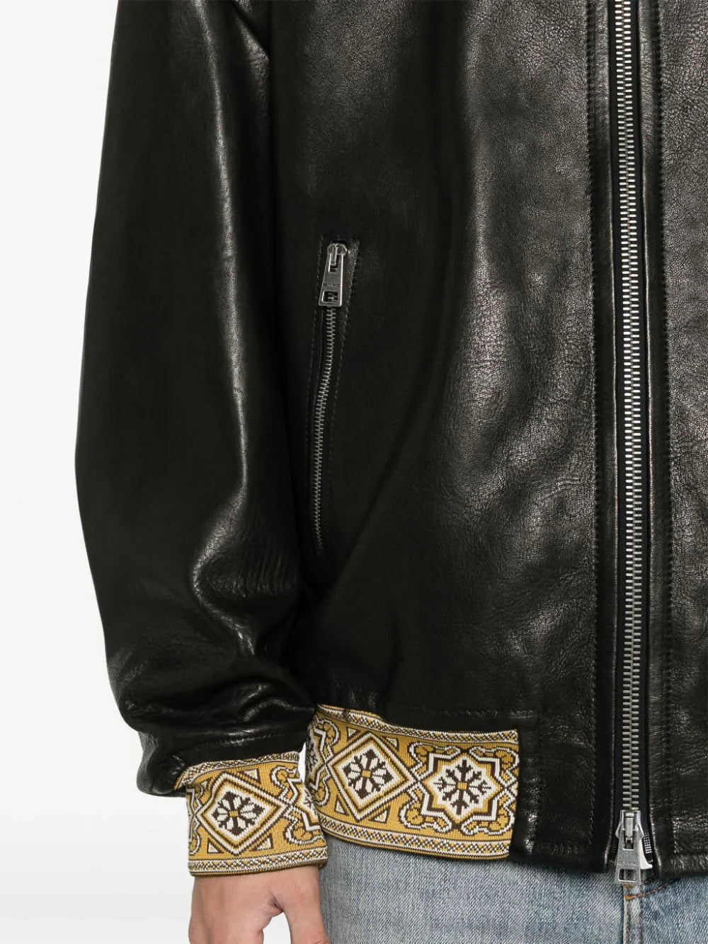 embroidered-logo leather jacket