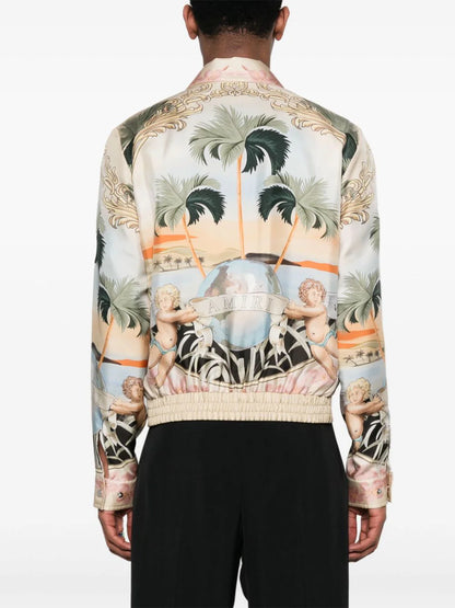 Graphic-print silk bomber jacket