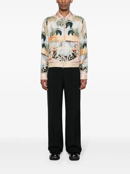 Graphic-print silk bomber jacket